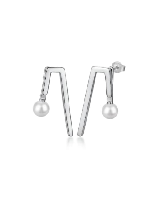 DY110155 S W WH 925 Sterling Silver Imitation Pearl Geometric Minimalist Stud Earring