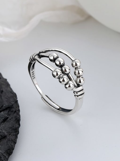 TAIS 925 Sterling Silver Bead Round Vintage Stackable Ring 3