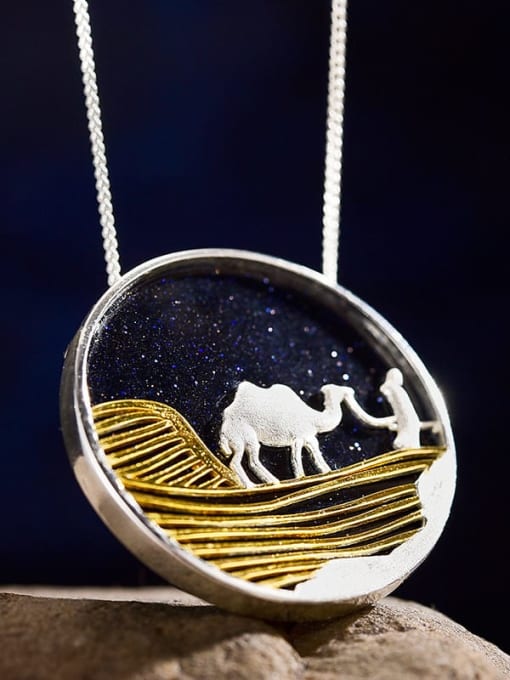 LOLUS 925 Sterling Silver desert night camel natural sandstone creative design handmade Artisan Pendant 1