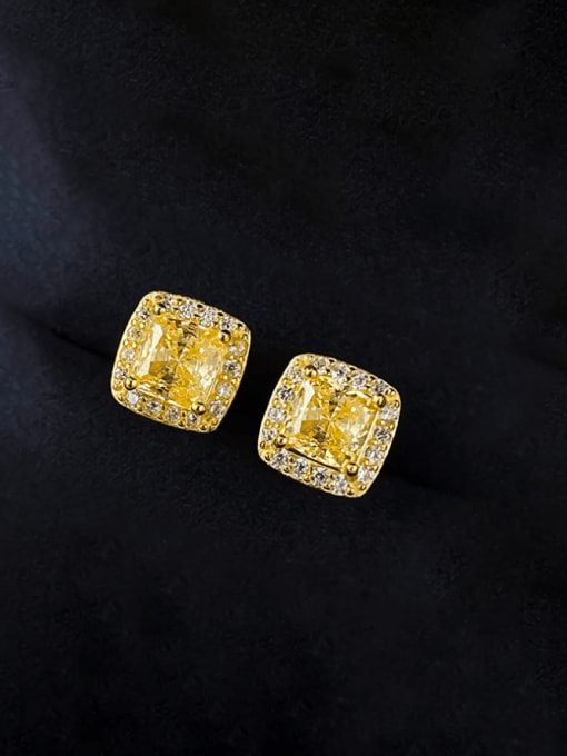 E340 Yellow 925 Sterling Silver High Carbon Diamond Square Luxury Stud Earring