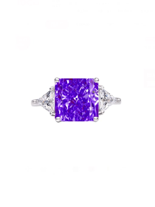 Purple Diamond 8# 925 Sterling Silver High Carbon Diamond Geometric Luxury Band Ring