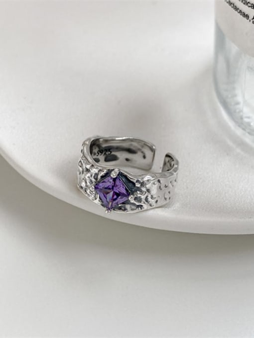 purple 925 Sterling Silver Cubic Zirconia Irregular Vintage Band Ring