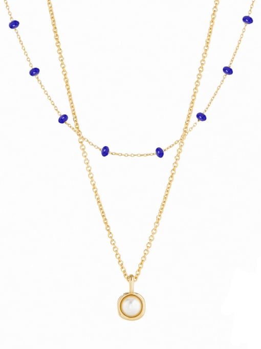 Golden +Blue Diamond 925 Sterling Silver Imitation Pearl Minimalist Multi Strand Necklace