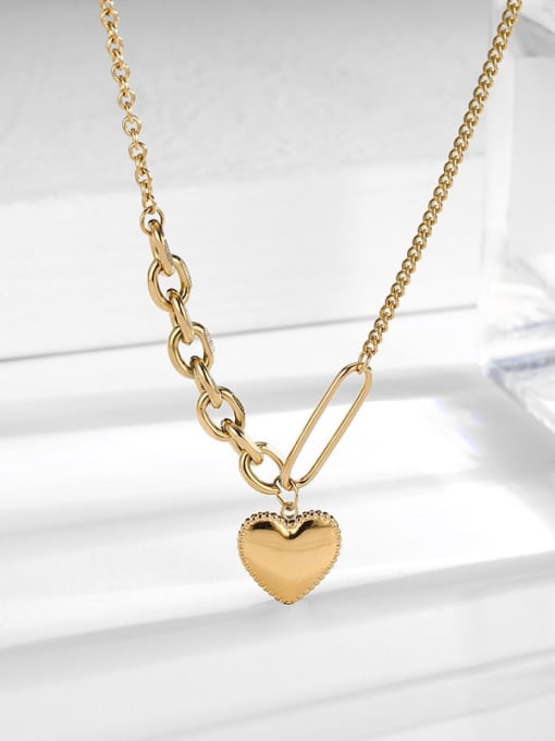 Love Pendant Gold Necklace Titanium Steel Heart Hip Hop Asymmetrical Chain Necklace
