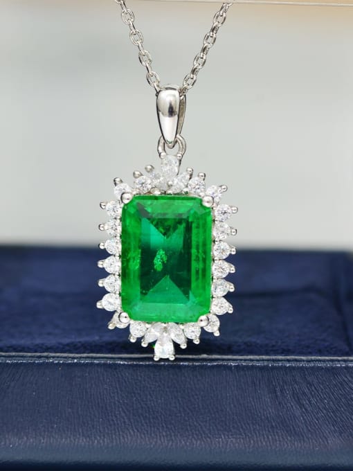 synthetic emerald Geometric 925 Sterling Silver Cubic Zirconia Green Vintage Pendant