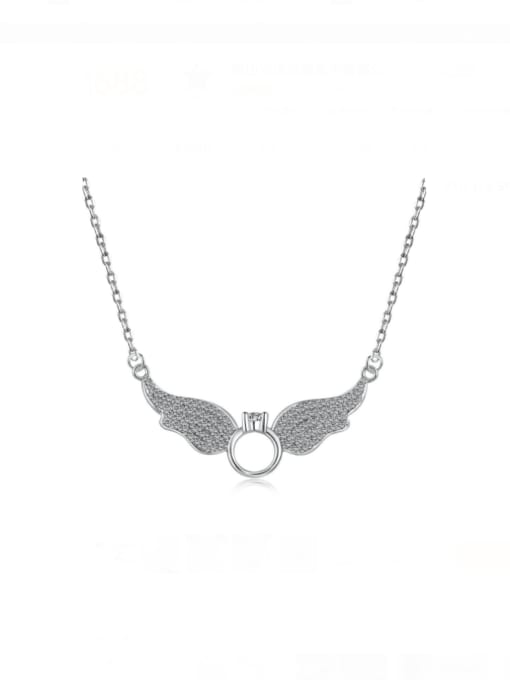 Platinum DY190715 S W WH 925 Sterling Silver Cubic Zirconia Wing Luxury Necklace