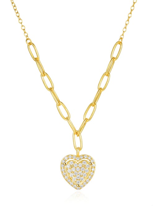 golden 925 Sterling Silver Cubic Zirconia Heart Dainty Necklace