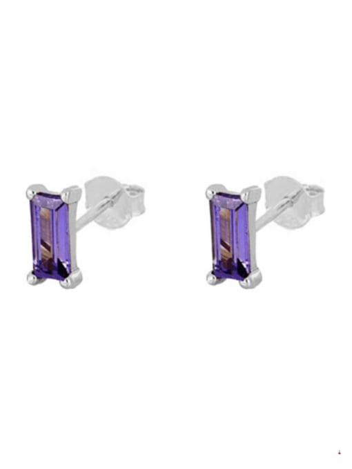 White gold +purple diamond 925 Sterling Silver Cubic Zirconia Geometric Dainty Stud Earring