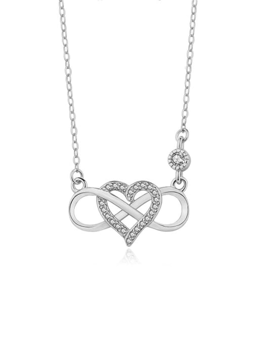 A2308 platinum 925 Sterling Silver Cubic Zirconia Heart Minimalist Necklace