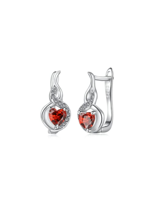 Platinum +Red 925 Sterling Silver Cubic Zirconia Heart Dainty Huggie Earring