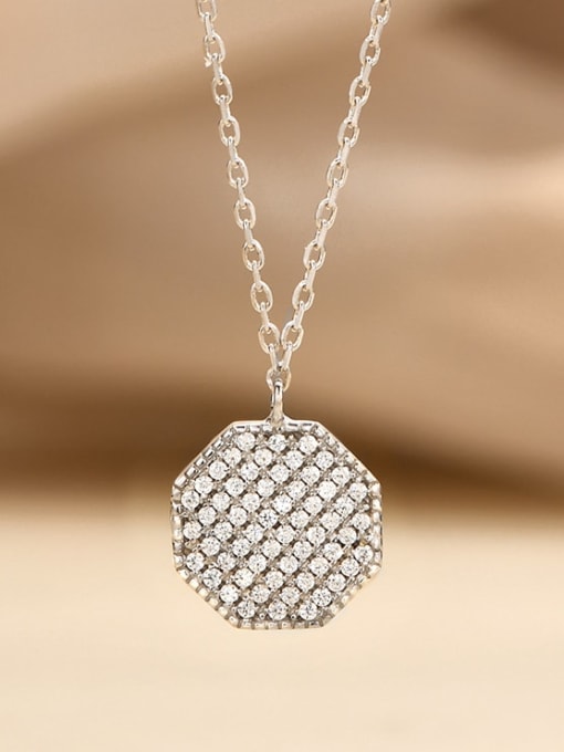 silvery 925 Sterling Silver Cubic Zirconia Geometric Minimalist Necklace
