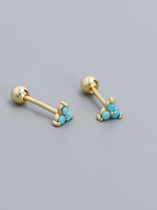 Golden + turquoise 925 Sterling Silver Cubic Zirconia Triangle Dainty Stud Earring