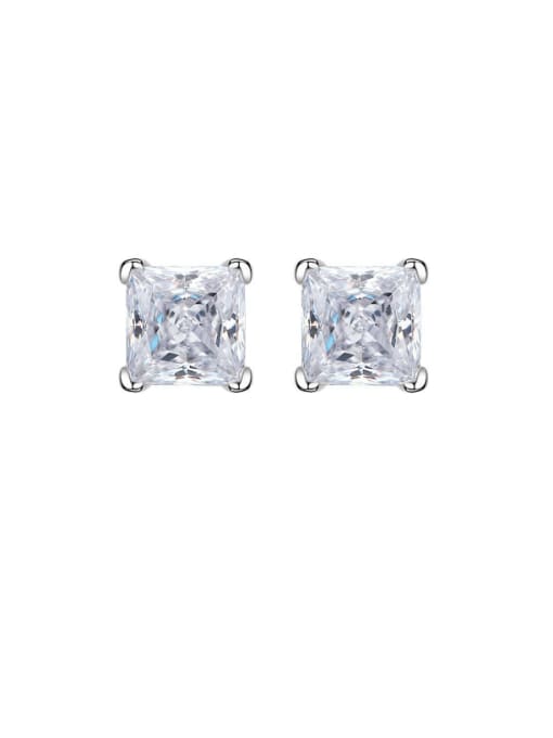 E082 white 925 Sterling Silver High Carbon Diamond Square Dainty Stud Earring