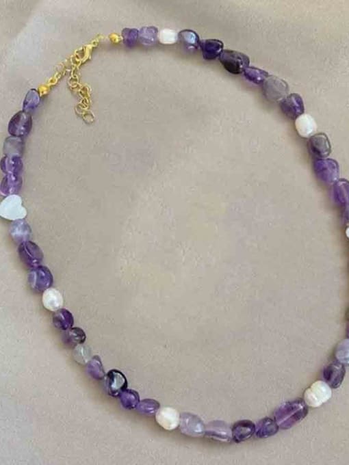 Purple necklace 38+ 5cm Titanium Steel Natural Stone Geometric Bohemia Handmade Beaded Necklace