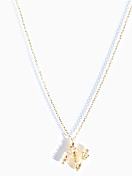Gold N 925 Sterling Silver Cubic Zirconia Letter Dainty Necklace