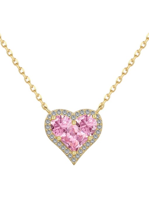 gold+pink DY190683 925 Sterling Silver Cubic Zirconia Dainty Heart   Earring and Necklace Set