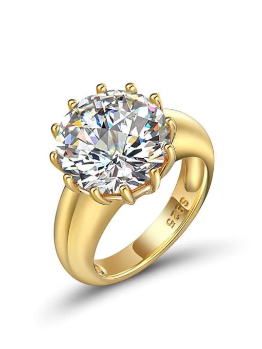 白色【【R 0309】】 925 Sterling Silver High Carbon Diamond Round Luxury Ring