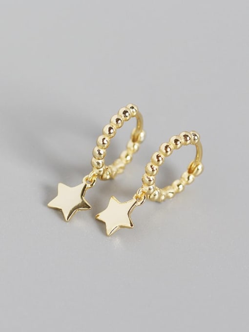 Gold 925 Sterling Silver Cubic Zirconia Star Artisan Huggie Earring