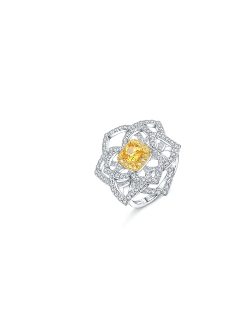 A&T Jewelry 925 Sterling Silver High Carbon Diamond Yellow Flower Dainty Ring 0