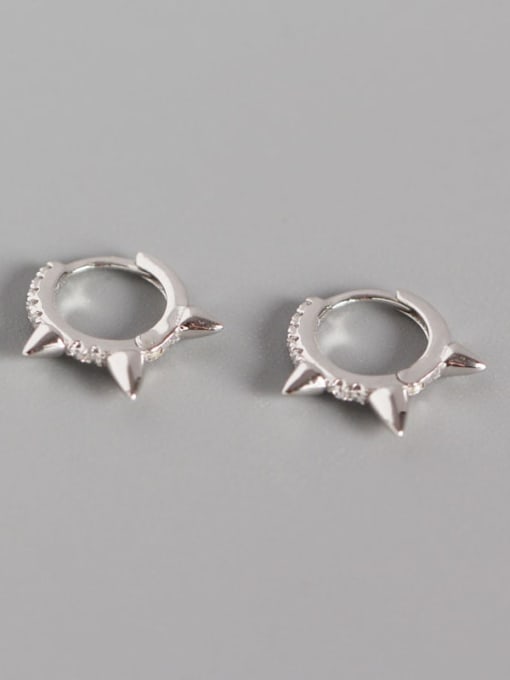 Platinum 925 Sterling Silver Cubic Zirconia White Geometric Trend Huggie Earring