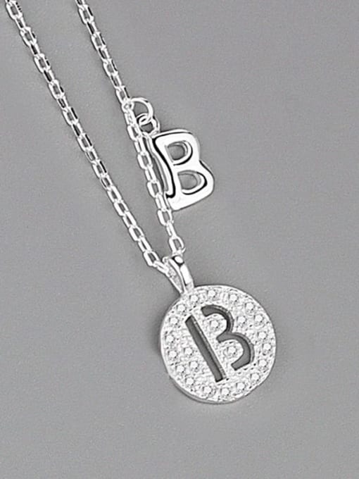 Silver (letter B) 925 Sterling Silver Cubic Zirconia Letter Minimalist Necklace