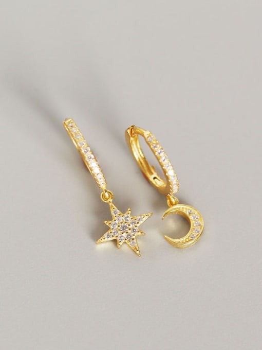 2#Gold 925 Sterling Silver Rhinestone White Star Trend Huggie Earring