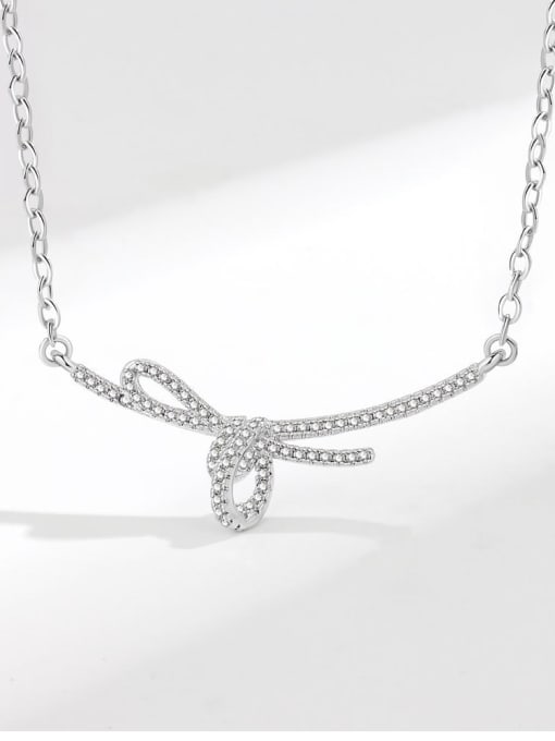 PNJ-Silver 925 Sterling Silver Cubic Zirconia Geometric Bowknot  Minimalist Necklace 1