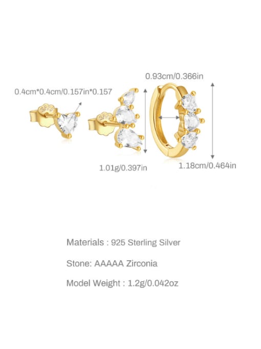 3 pieces per set, gold 8 925 Sterling Silver Cubic Zirconia Geometric Dainty Huggie Earring