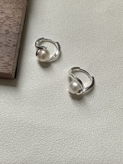 Pearl Ear Buckle 925 Sterling Silver Imitation Pearl Geometric Vintage Stud Earring