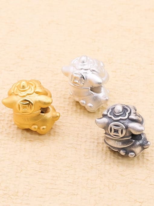 CYS S999 pure silver antique color cute lion perforated beads 1