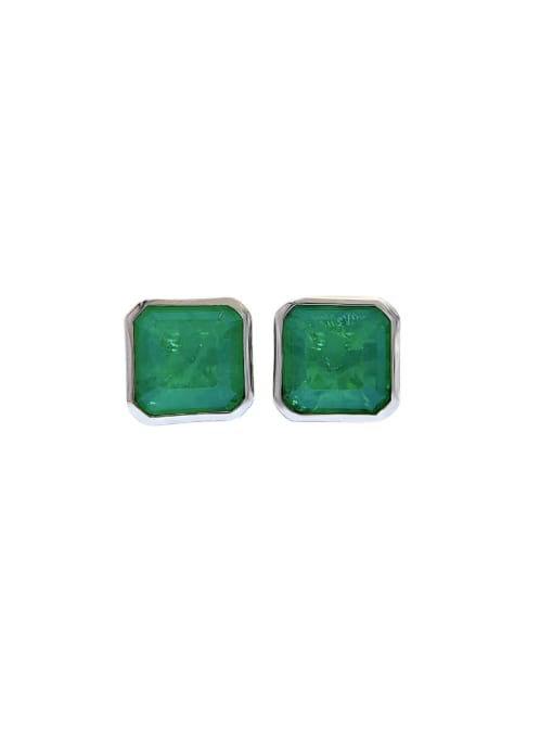 E184 Emerald 925 Sterling Silver Cubic Zirconia Square Luxury Stud Earring