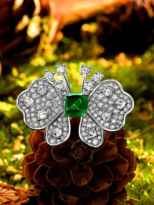 Green 66mm 925 Sterling Silver High Carbon Diamond Butterfly Dainty Statement Ring