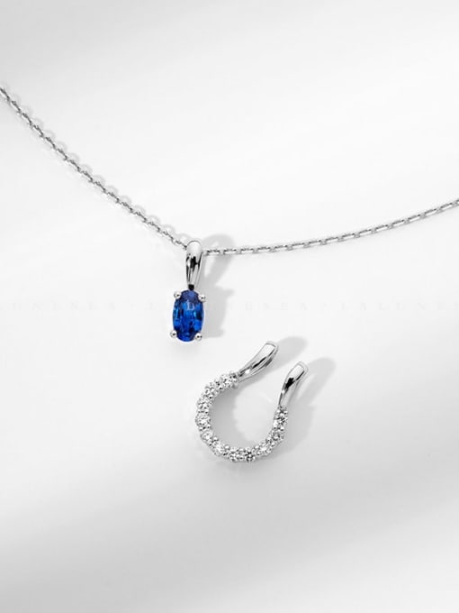 ZEMI 925 Sterling Silver Sapphire Blue Geometric Variety of wearing methods Dainty Necklace 2