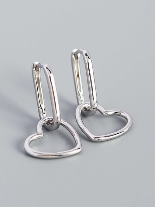 Platinum 925 Sterling Silver Heart Minimalist Huggie Earring