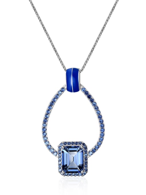 Covered crystal cordiery blue + Chain 925 Sterling Silver Swiss Blue Topaz Geometric Minimalist Necklace
