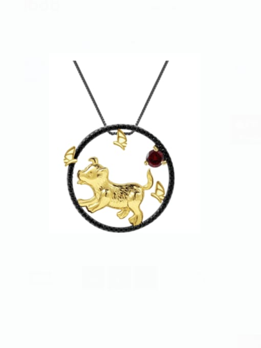 Natural Garnet Pendant +Chain 925 Sterling Silver Natural Stone Zodiac Artisan Dog Pendant Necklace