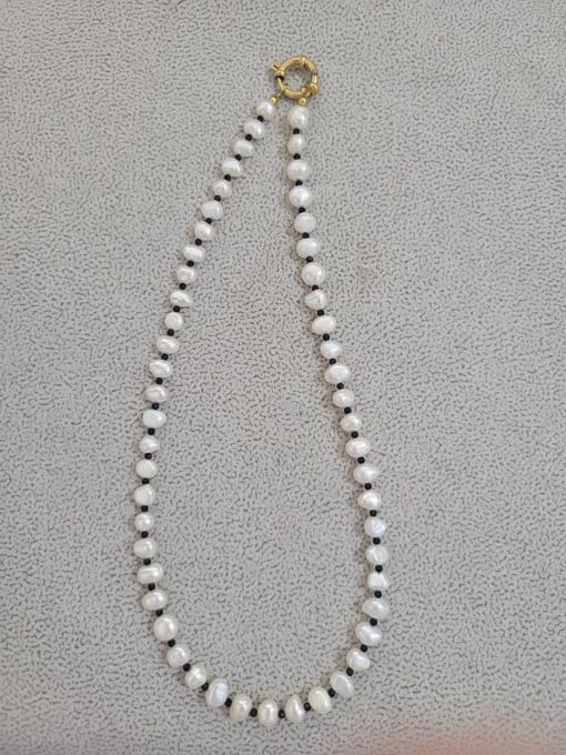 W.BEADS Titanium Steel Freshwater Pearl glass bead Minimalist Beaded Necklace 0