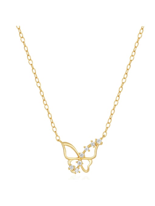 golden 925 Sterling Silver Cubic Zirconia Hollow  Butterfly Dainty Necklace