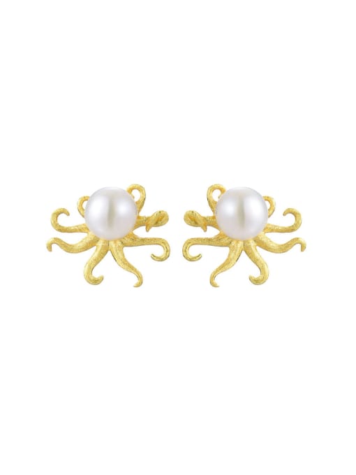 LOLUS 925 Sterling Silver Exaggerated personality creative pearl octopus Artisan Stud Earring 0