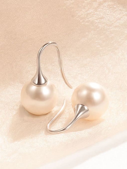 White Pearl 10M White Gold Ear Hook 925 Sterling Silver Imitation Pearl Geometric Minimalist Hook Earring