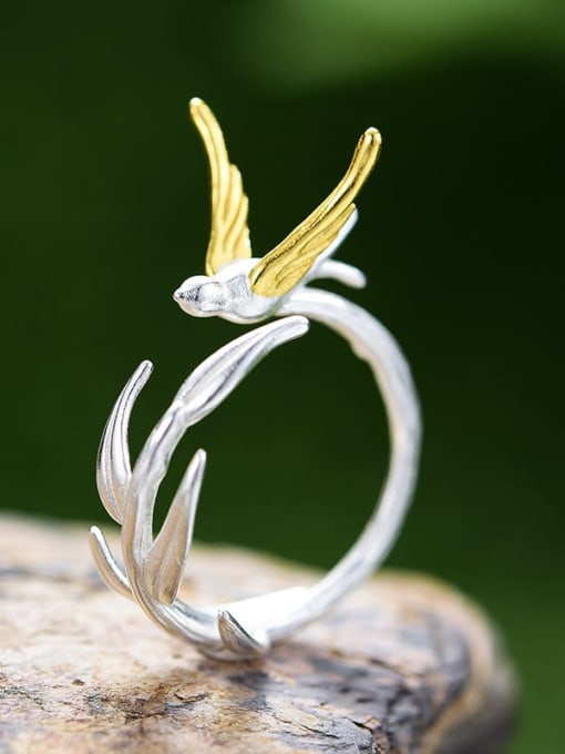 LFJD0159E 925 Sterling Silver Asymmetrical ancient style and fragrant swallow willow Ethnic Band Ring