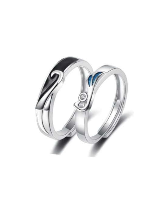 PNJ-Silver 925 Sterling Silver Enamel Irregular Minimalist Couple Ring