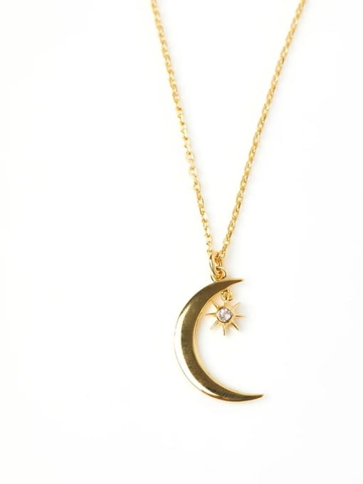 Golden Color, White Stone 925 Sterling Silver Moon Necklace
