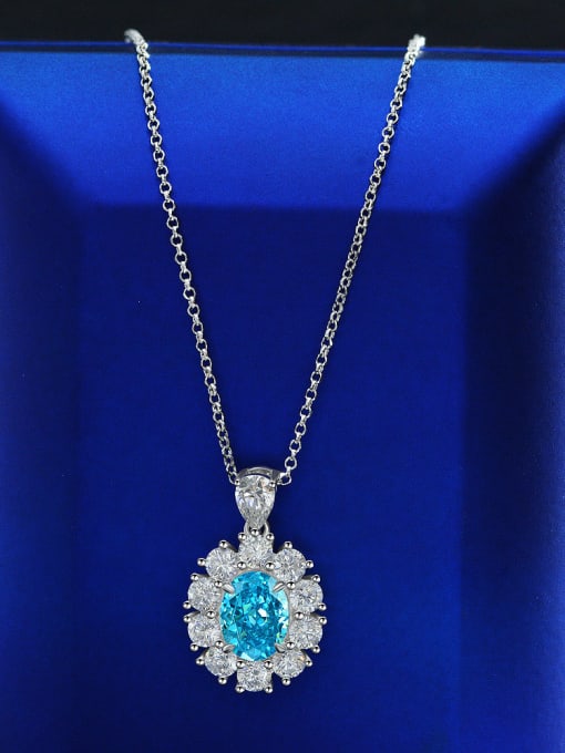 海蓝色【P 2046】 925 Sterling Silver High Carbon Diamond Pink Geometric Luxury Necklace