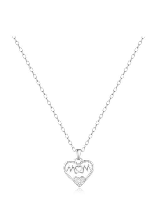 Platinum 925 Sterling Silver Cubic Zirconia Heart Dainty Necklace