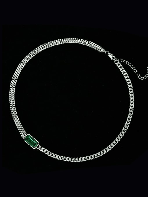 Green 18k white chain length 44.5cm 925 Sterling Silver Glass Stone Geometric Minimalist Necklace