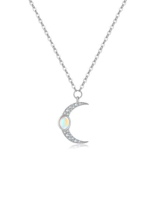 platinum 925 Sterling Silver Cubic Zirconia Moon Dainty Link Necklace