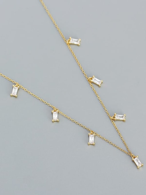 Gold (white stone) 925 Sterling Silver Geometric Dainty Necklace