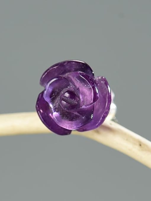 Purple lfja0087b2 925 Sterling Silver Three-dimensional rose natural crystal minimalist creative handmade Dainty Stud Earring