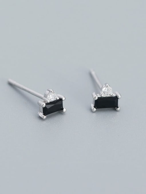 Platinum (black stone) 925 Sterling Silver Cubic Zirconia Geometric Minimalist Stud Earring